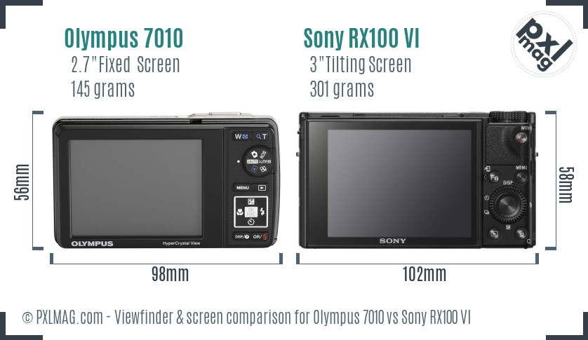 Olympus 7010 vs Sony RX100 VI Screen and Viewfinder comparison
