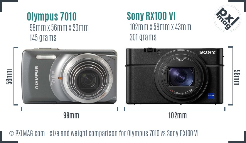 Olympus 7010 vs Sony RX100 VI size comparison