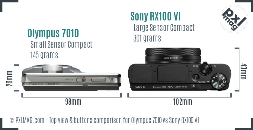 Olympus 7010 vs Sony RX100 VI top view buttons comparison