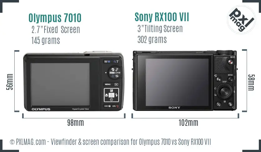 Olympus 7010 vs Sony RX100 VII Screen and Viewfinder comparison