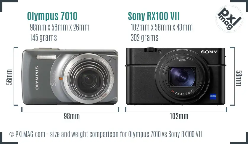 Olympus 7010 vs Sony RX100 VII size comparison