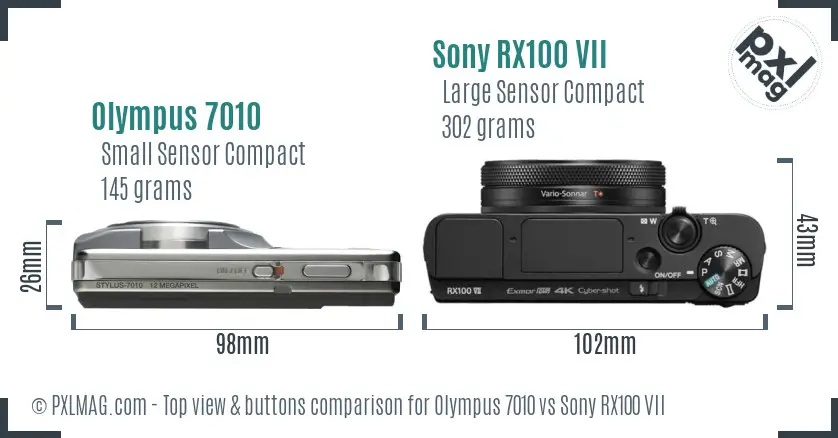 Olympus 7010 vs Sony RX100 VII top view buttons comparison