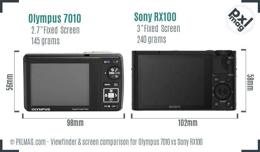 Olympus 7010 vs Sony RX100 Screen and Viewfinder comparison