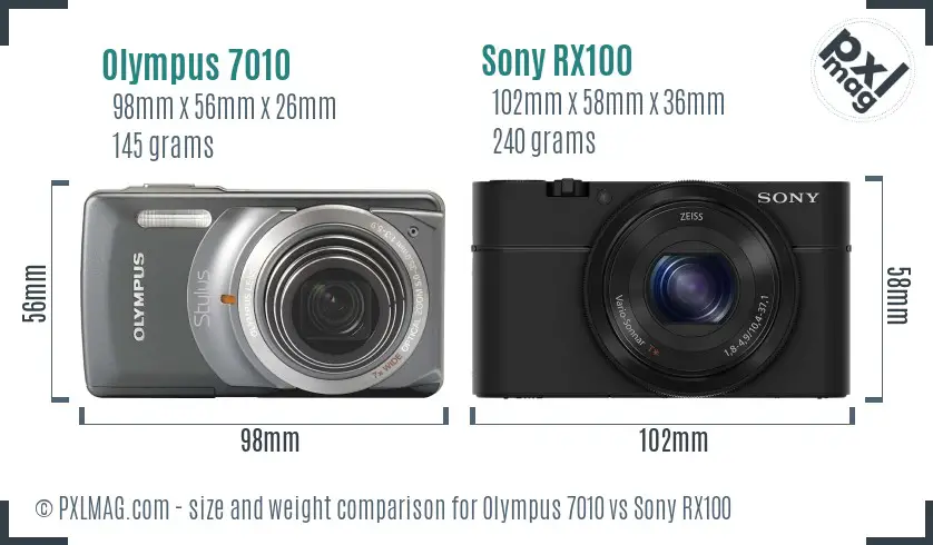 Olympus 7010 vs Sony RX100 size comparison