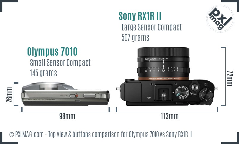 Olympus 7010 vs Sony RX1R II top view buttons comparison