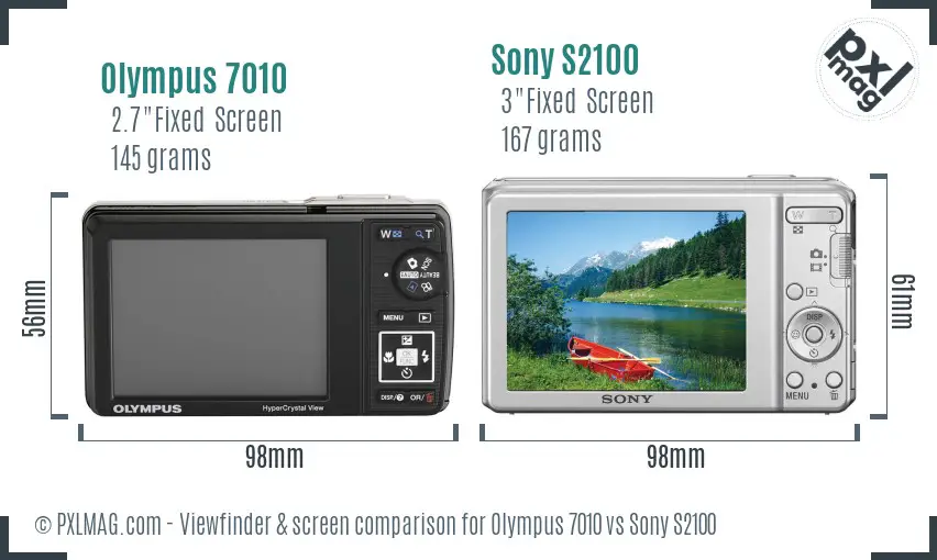 Olympus 7010 vs Sony S2100 Screen and Viewfinder comparison