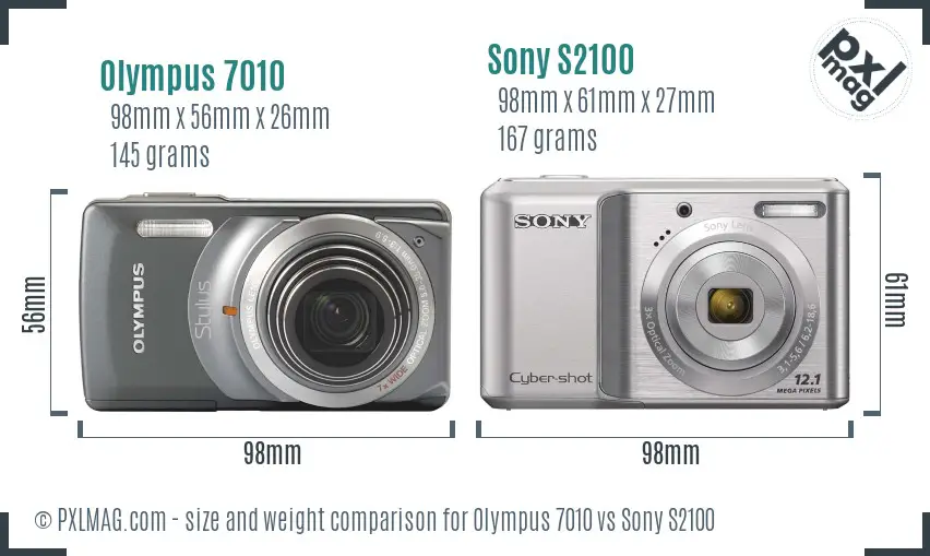 Olympus 7010 vs Sony S2100 size comparison