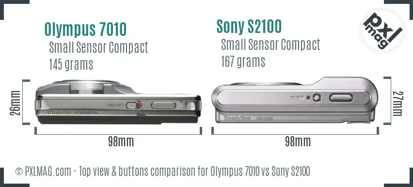 Olympus 7010 vs Sony S2100 top view buttons comparison