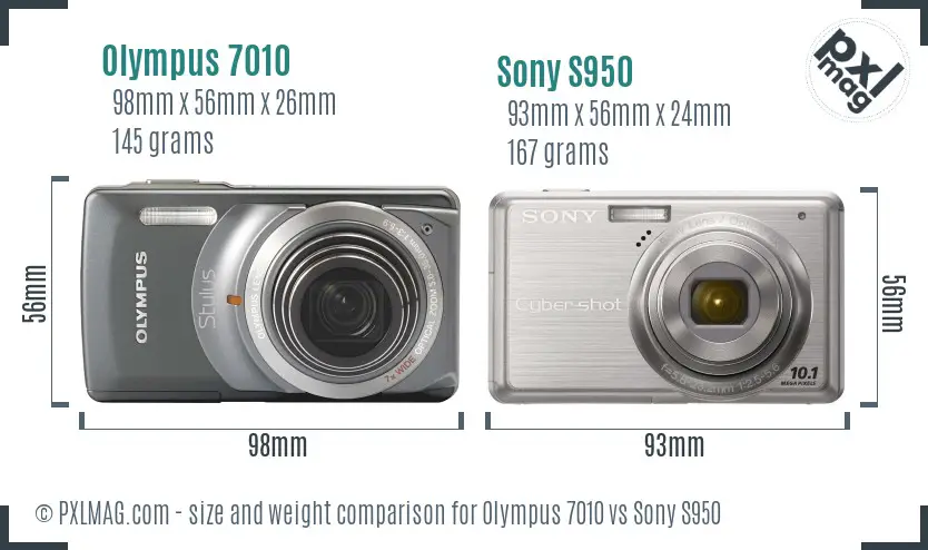 Olympus 7010 vs Sony S950 size comparison