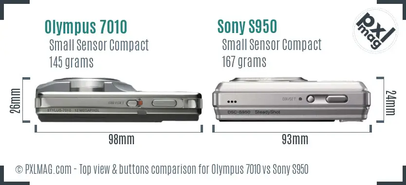 Olympus 7010 vs Sony S950 top view buttons comparison