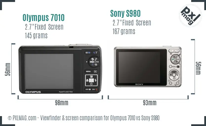 Olympus 7010 vs Sony S980 Screen and Viewfinder comparison