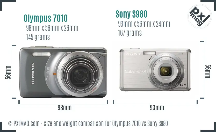 Olympus 7010 vs Sony S980 size comparison