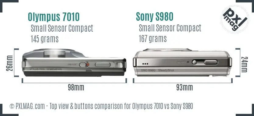 Olympus 7010 vs Sony S980 top view buttons comparison