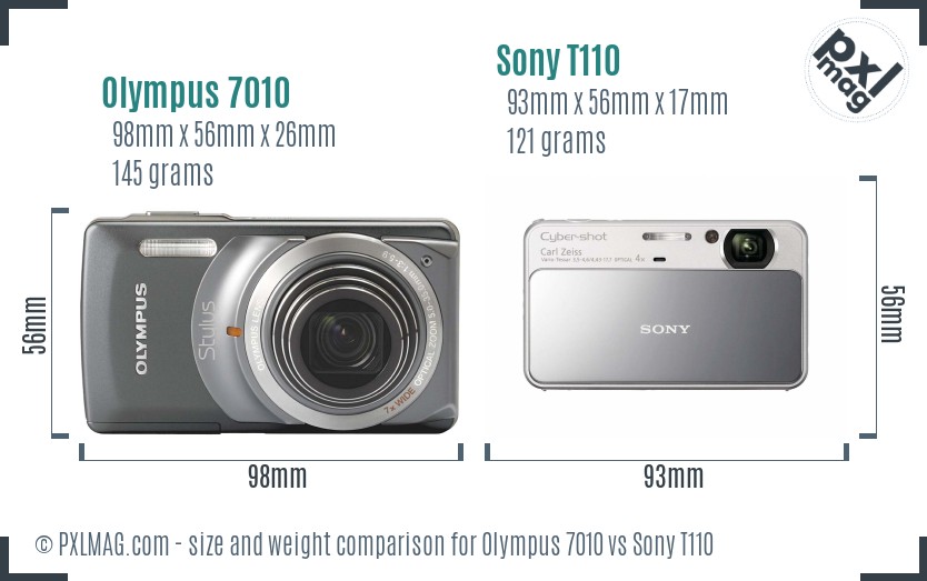 Olympus 7010 vs Sony T110 size comparison