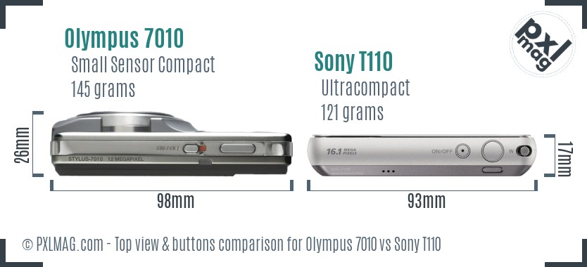 Olympus 7010 vs Sony T110 top view buttons comparison