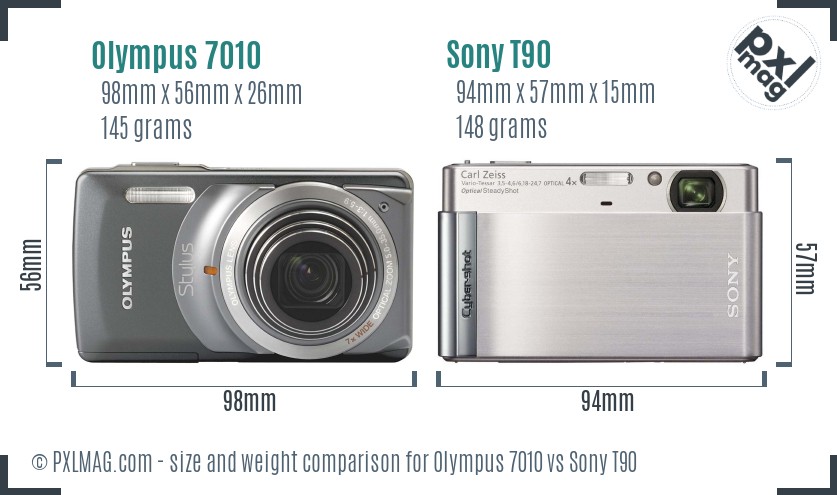 Olympus 7010 vs Sony T90 size comparison