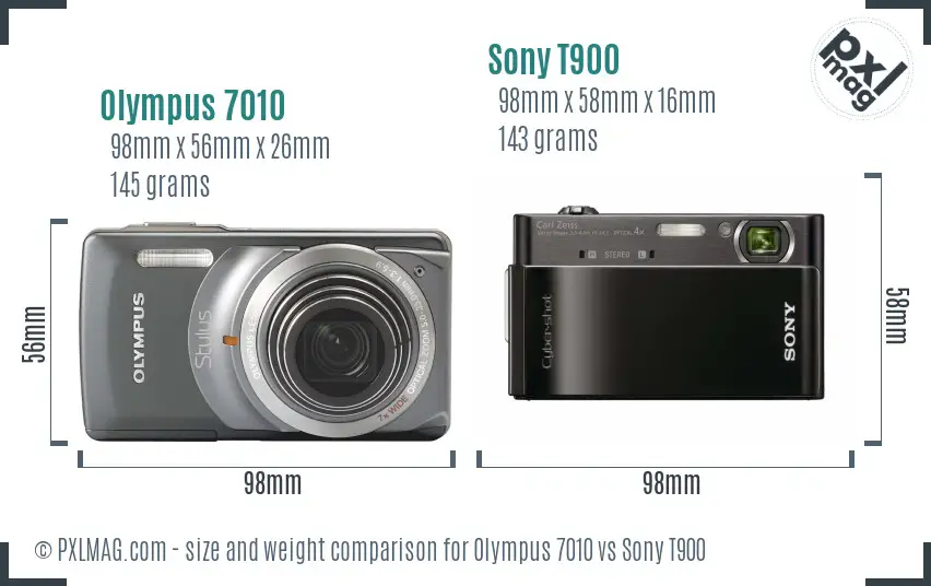 Olympus 7010 vs Sony T900 size comparison