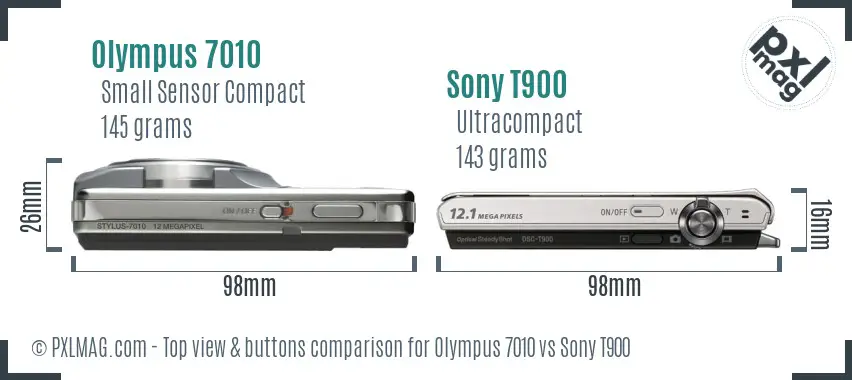 Olympus 7010 vs Sony T900 top view buttons comparison