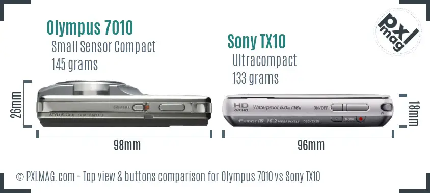 Olympus 7010 vs Sony TX10 top view buttons comparison Olympus 7010 vs Sony TX10 top view buttons comparison