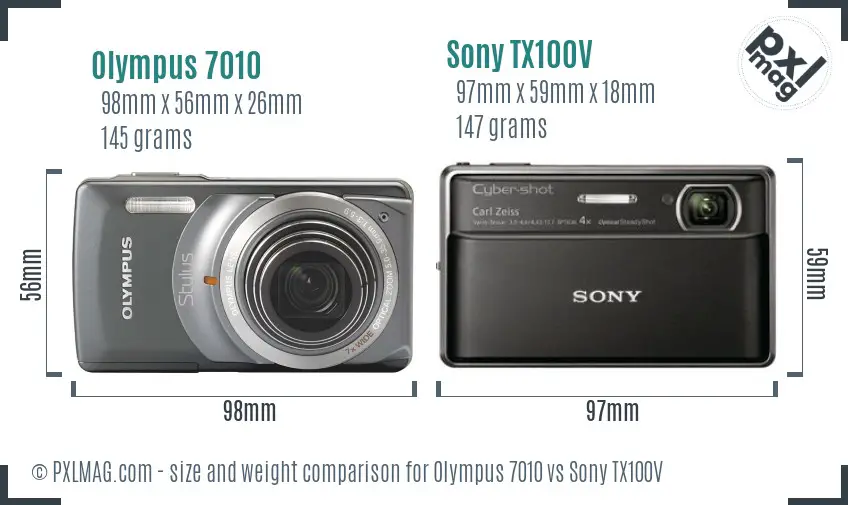 Olympus 7010 vs Sony TX100V size comparison