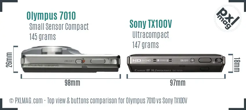 Olympus 7010 vs Sony TX100V top view buttons comparison