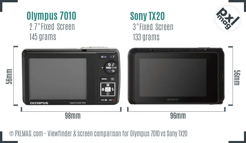 Olympus 7010 vs Sony TX20 Screen and Viewfinder comparison