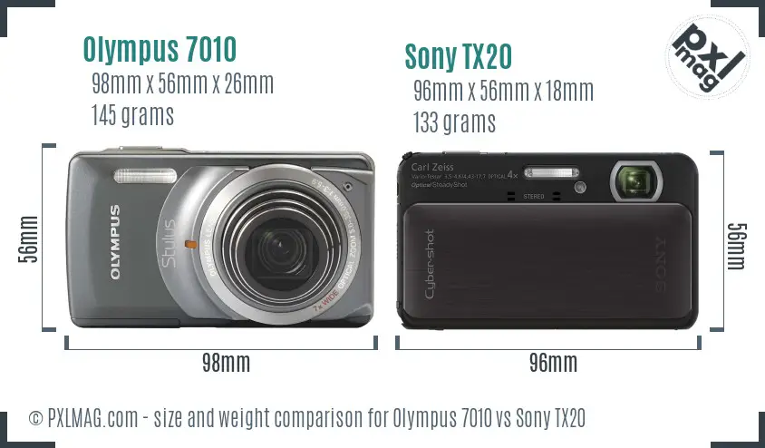 Olympus 7010 vs Sony TX20 size comparison