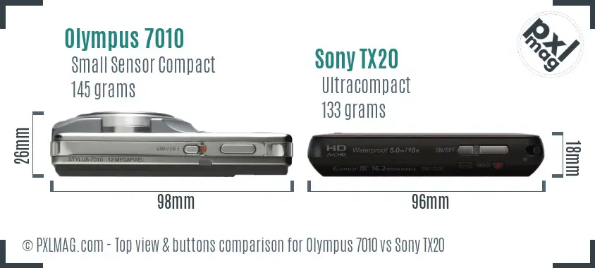 Olympus 7010 vs Sony TX20 top view buttons comparison