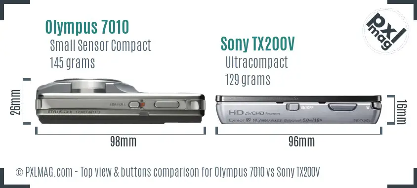 Olympus 7010 vs Sony TX200V top view buttons comparison Olympus 7010 vs Sony TX200V top view buttons comparison