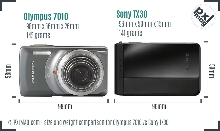 Olympus 7010 vs Sony TX30 size comparison
