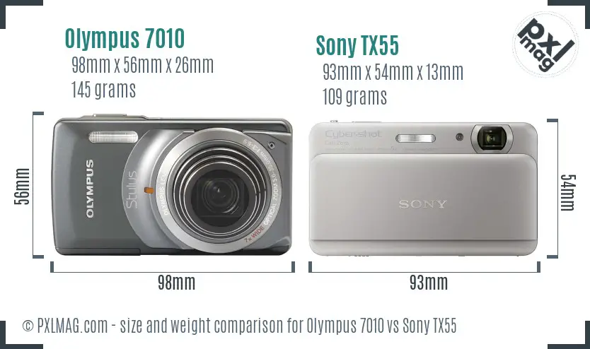 Olympus 7010 vs Sony TX55 size comparison