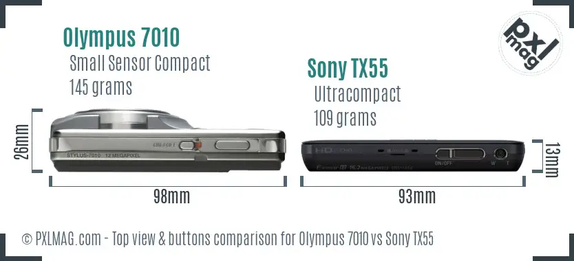Olympus 7010 vs Sony TX55 top view buttons comparison
