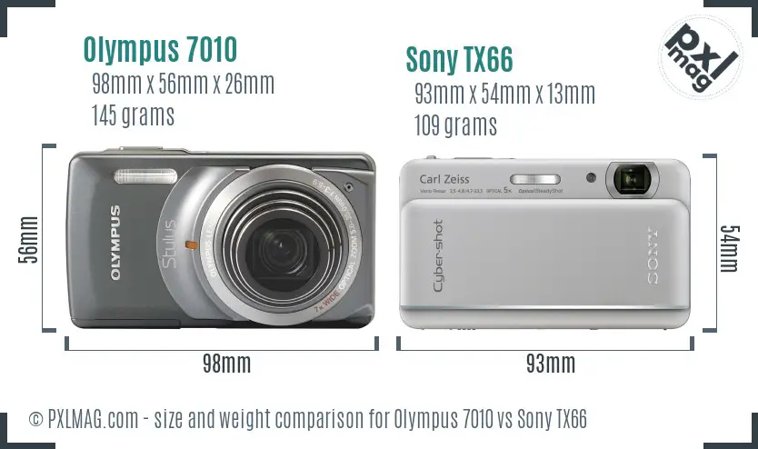 Olympus 7010 vs Sony TX66 size comparison