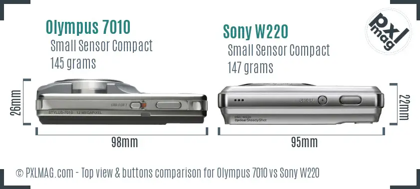 Olympus 7010 vs Sony W220 top view buttons comparison