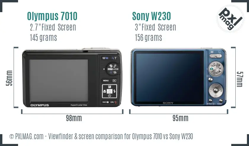 Olympus 7010 vs Sony W230 Screen and Viewfinder comparison