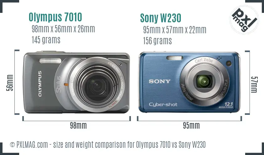 Olympus 7010 vs Sony W230 size comparison