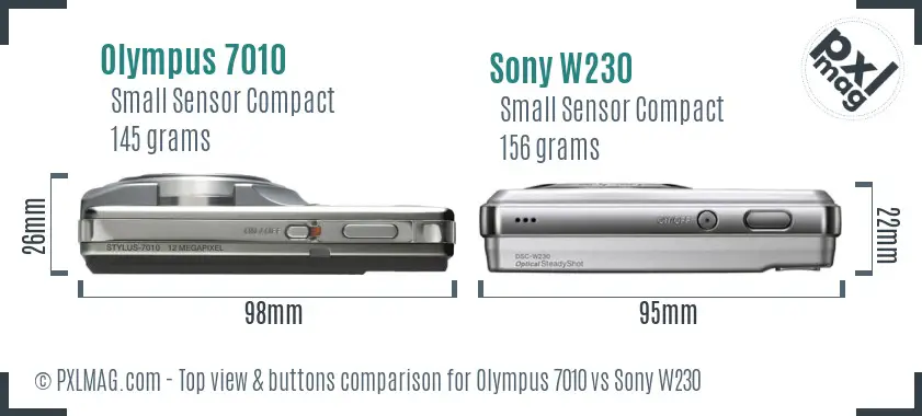 Olympus 7010 vs Sony W230 top view buttons comparison