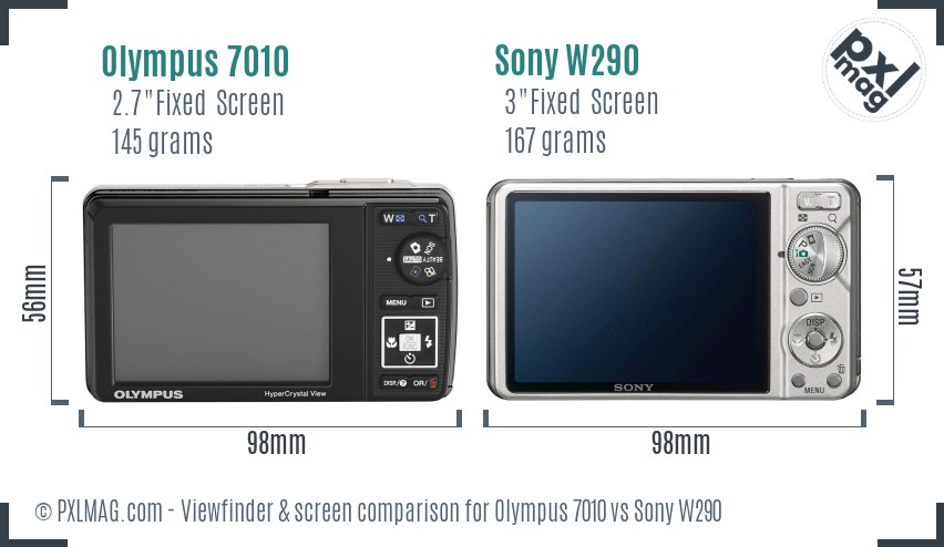 Olympus 7010 vs Sony W290 Screen and Viewfinder comparison