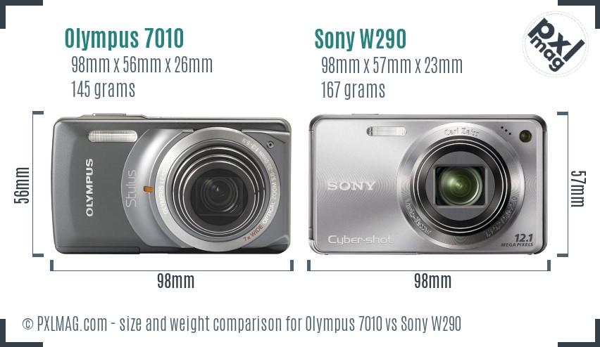Olympus 7010 vs Sony W290 size comparison