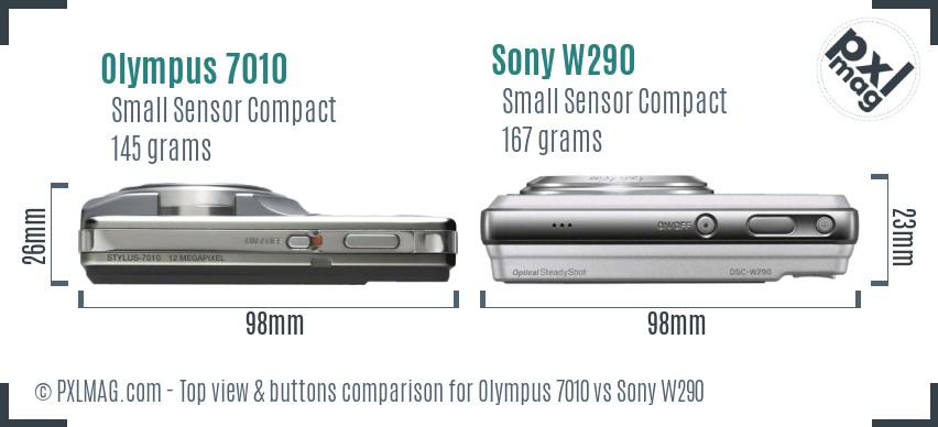 Olympus 7010 vs Sony W290 top view buttons comparison
