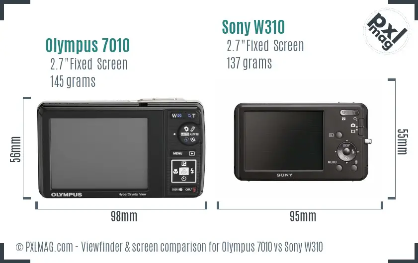 Olympus 7010 vs Sony W310 Screen and Viewfinder comparison