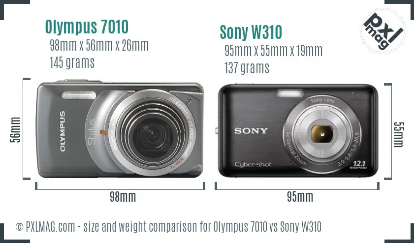 Olympus 7010 vs Sony W310 size comparison