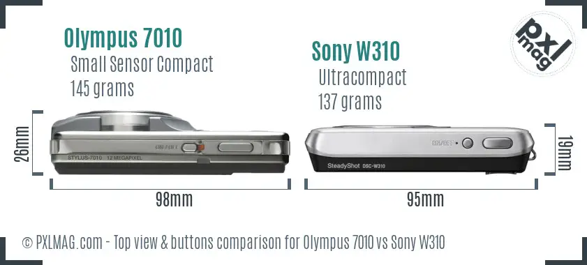 Olympus 7010 vs Sony W310 top view buttons comparison