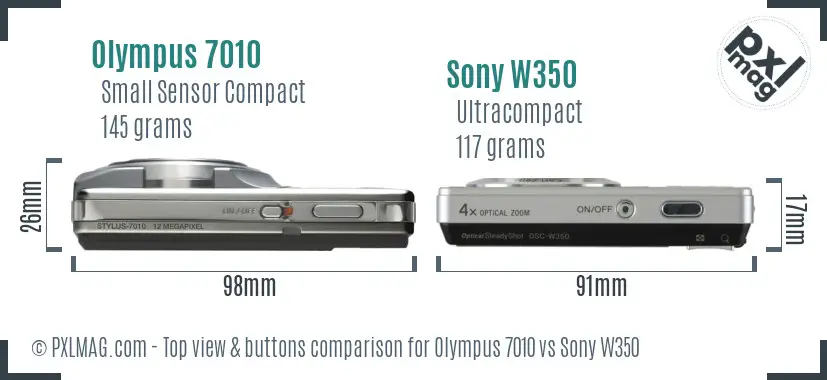 Olympus 7010 vs Sony W350 top view buttons comparison Olympus 7010 vs Sony W350 top view buttons comparison