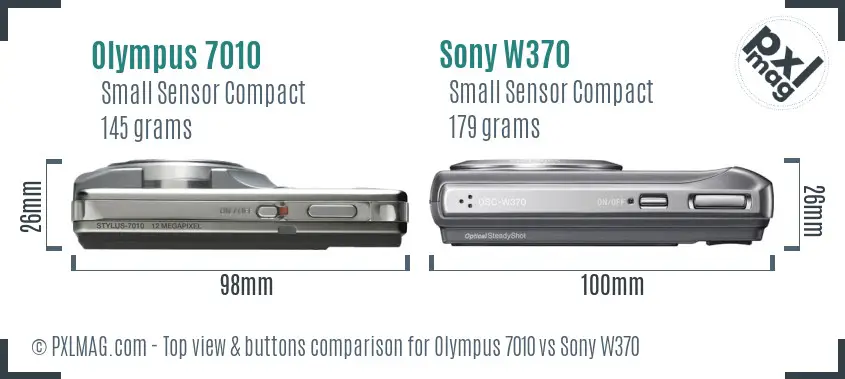 Olympus 7010 vs Sony W370 top view buttons comparison