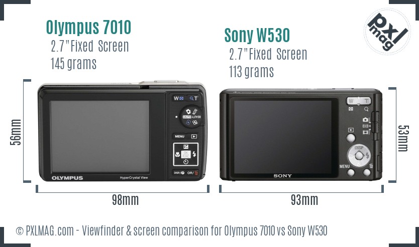 Olympus 7010 vs Sony W530 Screen and Viewfinder comparison