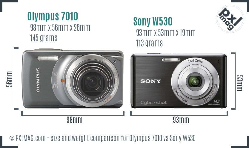 Olympus 7010 vs Sony W530 size comparison