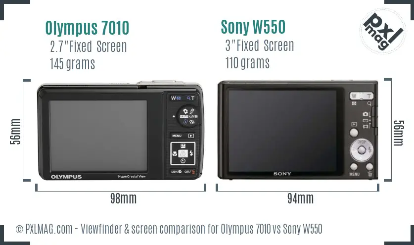 Olympus 7010 vs Sony W550 Screen and Viewfinder comparison