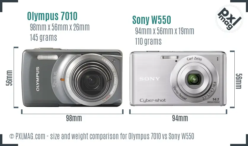 Olympus 7010 vs Sony W550 size comparison