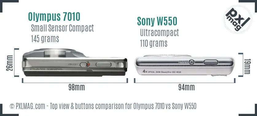 Olympus 7010 vs Sony W550 top view buttons comparison